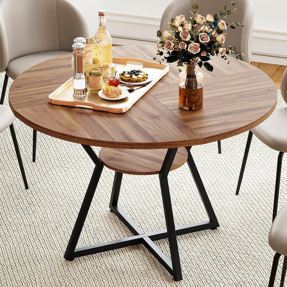 KOTEK 47 Inches Round Dining Table for 4, Farmhouse Kitchen Table with Storag...