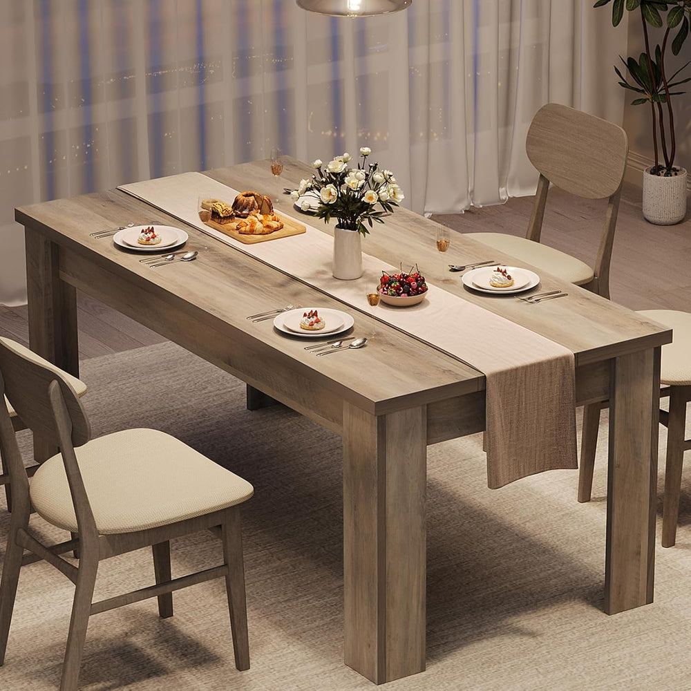 CABIHOME 63" Rectangular Dining Table for 4-6, Farmhouse Large Kitchen T...