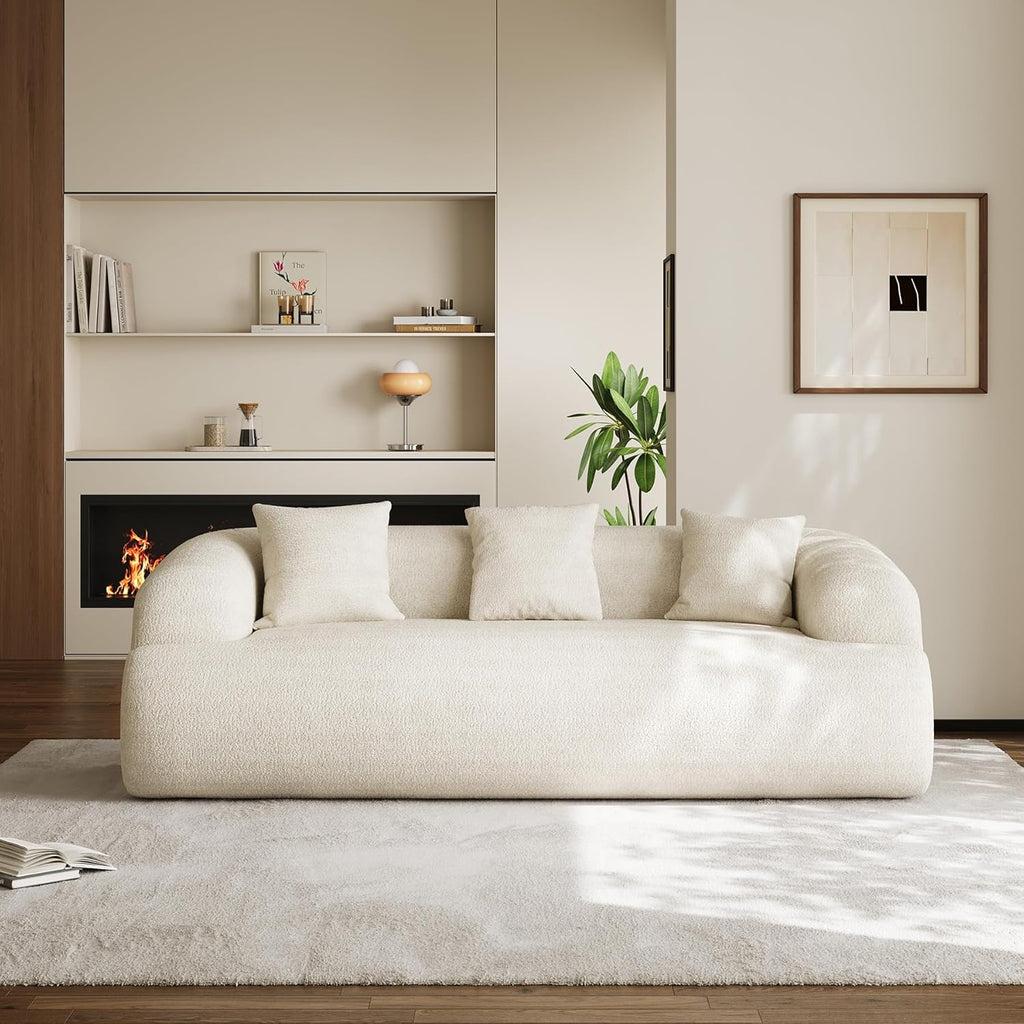 91" Modern Curved Couch,3 Seater Boneless Sofa & Deep Seat,Beige White | Cute Curve Sofa with Soft Chenille,High Foam and Oversized Deep for Modern Living Rooms, Bedrooms ,Apartments,No Assembly