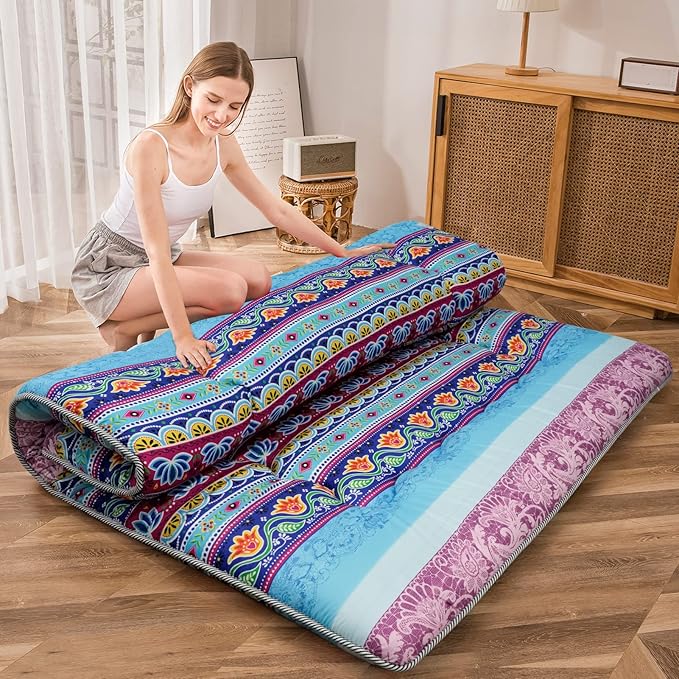 MAXYOYO Japanese Floor Mattress Futon Mattress, 4" Thicken Tatami Mat Sleeping Pad Foldable Roll Up Mat Boys Girls Dormitory Pad Kids Floor Lounger Pillow Bed, Charcoal Grey, Queen Size