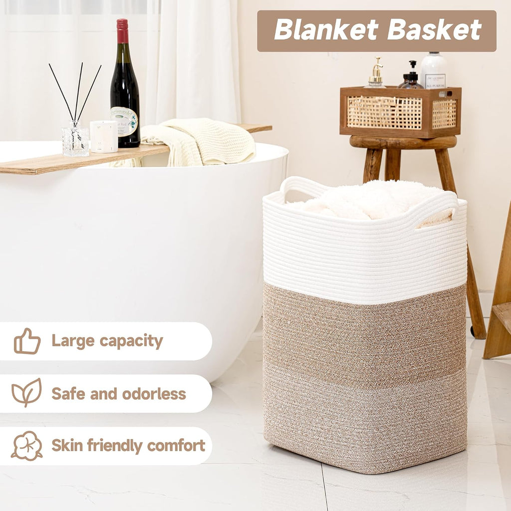 CLHMILY&Z 95L Laundry Basket Rectangular Brown Rope - 16x15x24 Inches - Dirty Clothes and Soft Storage Bin for Blankets, Toys, and Nursery Essentials
