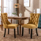 Velvet Dining Chairs Set of 2, Tufted Upholstered Dining Room Chairs with Back Ring Pull, Nailhead Trim and Solid Wood Legs, Modern Dining Chairs for Dining Room, Kitchen(Gold)