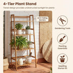 COSTWAY 4-Tier Ladder Shelf, Bamboo Plant Stand Rack, Freestanding Bookshelf, Multifunctional Storage Shelves, Flower Stand Rack Holder for Garden, Balcony, Living Room, Bedroom (Brown)