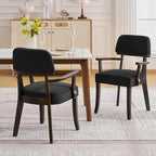 Velvet Dining Chairs with Arms Set of 2, Upholstered Dining Room Chairs with Hardwood Legs & Open Curved Backrest,Modern Accent Kitchen Chairs 350 LBS Capacity, Black