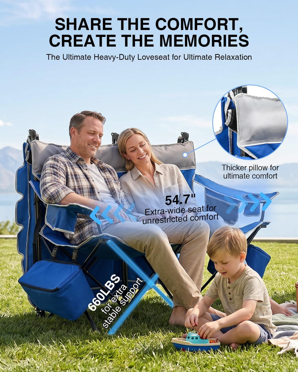 HOPERAN Double Camping Chair with Canopy, Heavy Duty 660lbs Double Beach Chai...