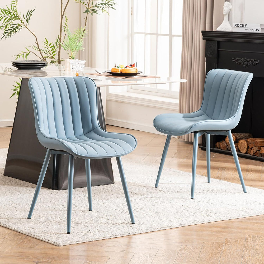 YOUNUOKE Mid-Century Modern Dining Chairs Set of 2, Blue PU Leather