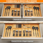BAMEOS Expandable Silverware Drawer Organizer with Removable Knife Blocks, Bamboo Kitchen Utensil Holder from 21" to 36", Large Cutlery Tray with Divider for Forks, Spoons, Knives