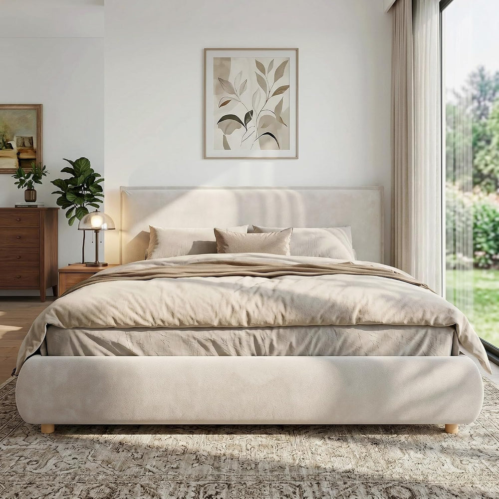 Merax King Size Upholstered Platform Bed Frame and Thick Padded Headboard