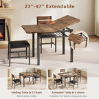 Dining Table Set for 4, Extendable Kitchen Table with 4 PU Leather Upholstered Dining Room Chairs, Wood Kitchen Table Set with Built-in Storage Rack for Dining & Small Spaces, Rustic Brown