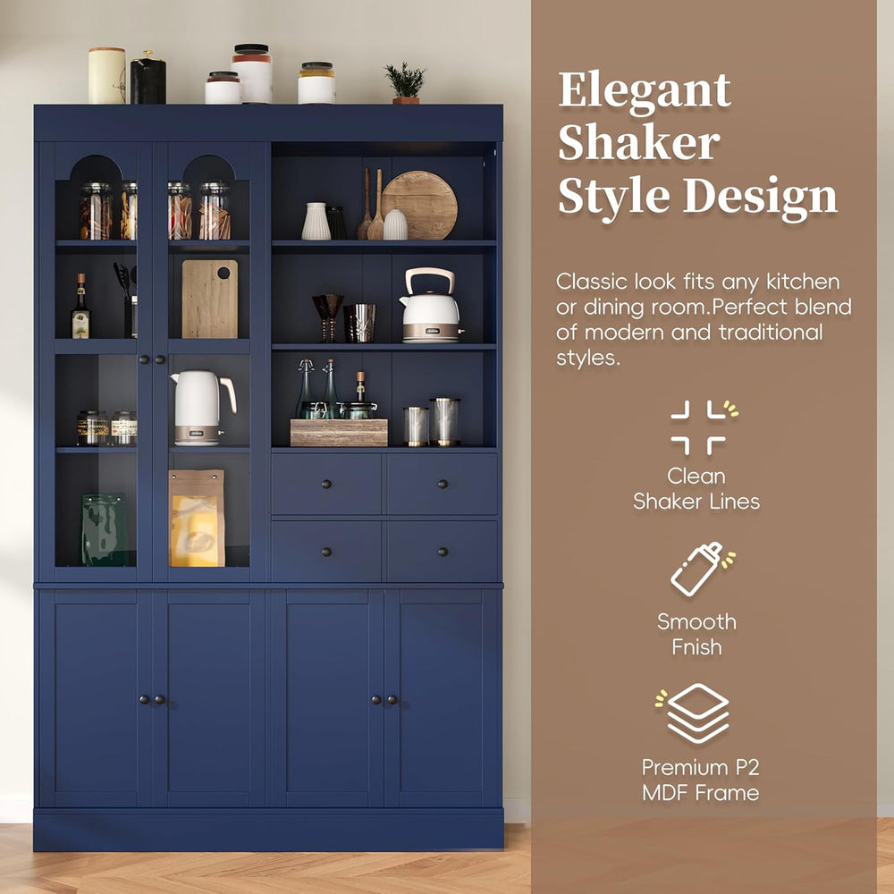 Merax 75" Tall Kitchen Pantry Storage Cabinet with Glass Door, Kitchen H...