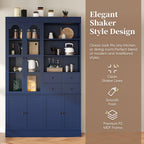 Merax 75" Tall Kitchen Pantry Storage Cabinet with Glass Door, Kitchen Hutch Cabinet with Open Shelves, Drawers, Pull-Out Trays and Door Shelves, Farmhouse Food Pantry for Living Room, Blue
