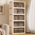 SAILUN 145Gal/580Qt Stackable Storage Bins Folding Collapsible Storage Bins with Lid, Closet Organizers and Storage Box with Door Beige 26" W x 17" D x 71" H