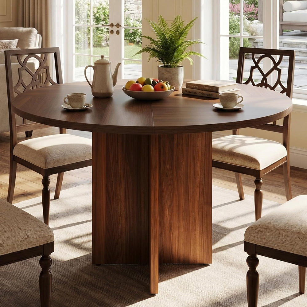 47 Inch Round Dining Table for 4-6 People, Rustic Circle Kitchen Table with X...