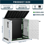Outdoor Resin Storage Shed 36 Cu. Ft. Garden Horizontal Storage Extra Large Capacity Weather Resistant Storage Box, Lockable Resin Waterproof Shed, Light Grey
