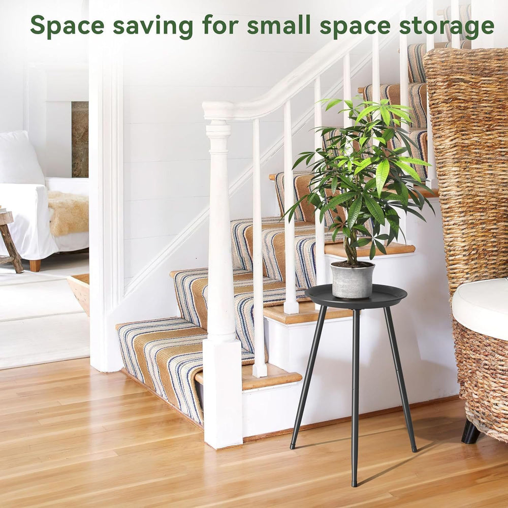 Black Small Round Table for the Living Room，Lndoor Plant Suppor，All Matte Bla...