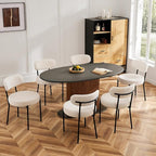 Sweetcrispy Dining Chairs Set of 6, Boucle Upholstered Modern Mid Century Round Kitchen Chairs with Curved Backrest & Metal Legs for Vanity, Living Room - Classic Beige
