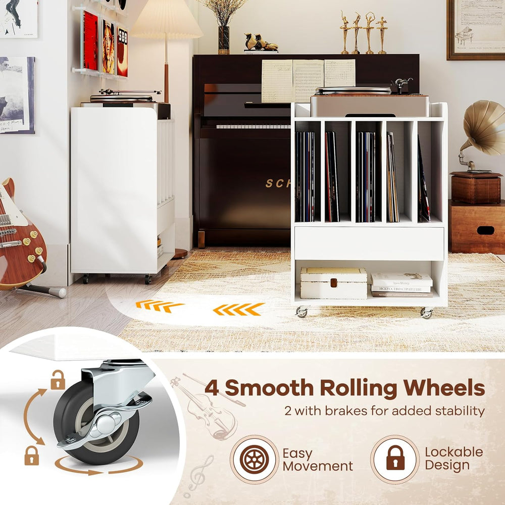 Giantex Record Player Stand, Rolling Turntable Stand with Drawer & Lockab...