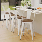 Andeworld Metal Bar Stools Set of 4, 30 inch Bar Height Barstools with Backs Farmhouse Modern High Back Bar Stools with Larger Seat Kitchen Dining Bar Chairs,Off White