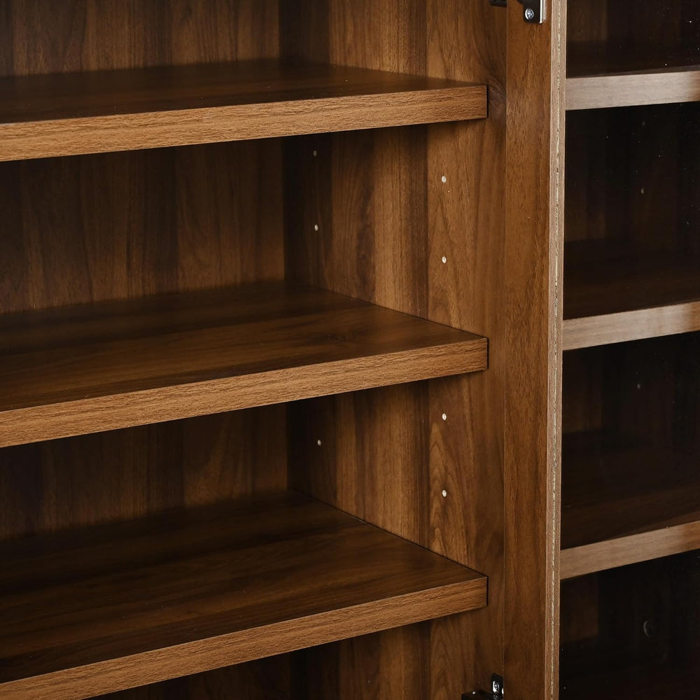 Merax 72.8" H Arched Kitchen Pantry with 3 Glass Doors, Kitchen Cabinet ...