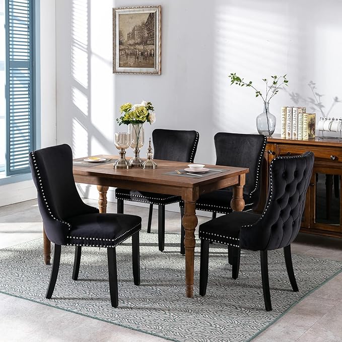 Modern Dining Chairs Set of 2, Upholstered Dining Chair with Full Back and Bu...