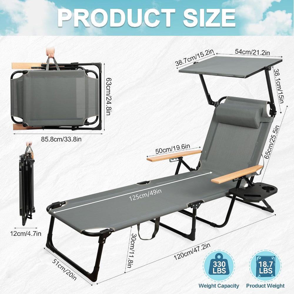 Outdoor Chaise Lounge Chair with 4-Position Adjustable Backrest,Patio Folding...