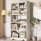 LINSY HOME 5-Shelf Bookcase Wooden, 63" Tall Bookshelf with Storage, Open Floor Standing Cube Shelf Bookcase Libreros, Beige Modern Book Shelf for Bedroom, Living Room, White Oak