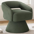 LINSY Swivel Barrel Chair, 360 Modern Swivel Accent Chair Boucle Swivel Chair Round, Green Corduroy Chairs with Arms, Small Barrel Chair for Small Spaces Bedroom Living Room