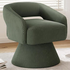 LINSY Swivel Barrel Chair, 360 Modern Swivel Accent Chair Boucle Swivel Chair Round, Green Corduroy Chairs with Arms, Small Barrel Chair for Small Spaces Bedroom Living Room
