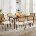 GarveeHome Natural Rattan Dining Chairs Set of 6, Linen Upholstered Kitchen Chairs with Tall Cane Backrest and Strong Wood Legs for Dining Room, Kitchen, Restaurant, Beige