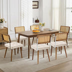 GarveeHome Natural Rattan Dining Chairs Set of 6, Linen Upholstered Kitchen Chairs with Tall Cane Backrest and Strong Wood Legs for Dining Room, Kitchen, Restaurant, Beige