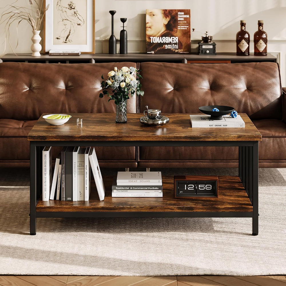 Homeiju Coffee Table for Living Room, Farmhouse Living Room Table with Slatte...