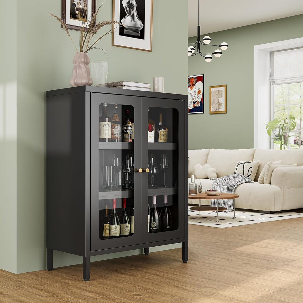 Bevivog Small Display Cabinet with Glass Doors Metal Floor Cabinet
