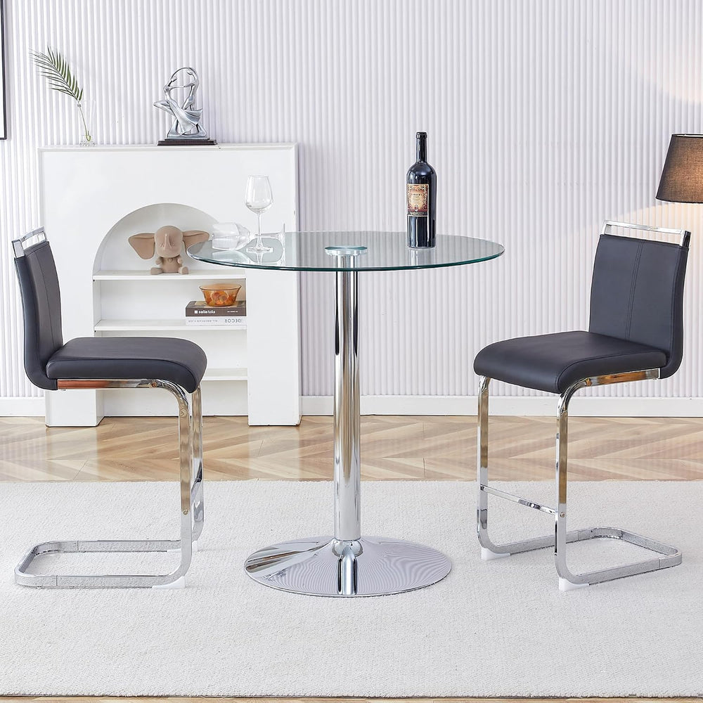 gopop 3 Piece Dining Table Set for 2, Modern Round Glass Counter Height Pub T...