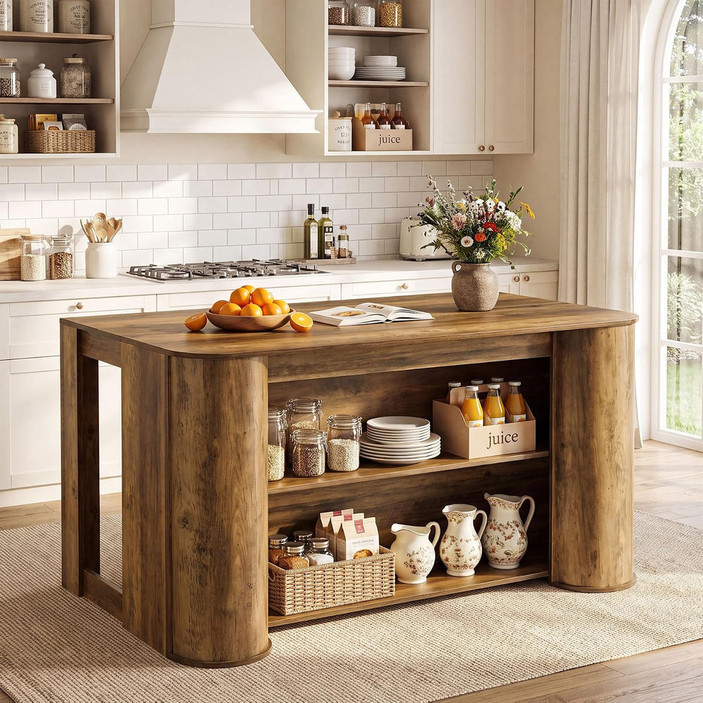 Tribesigns 55" Kitchen Island with Storage Shelves, Farmhouse Stationary...