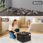 Shoe Organizer for Closet, 1 Pack Shoe Storage Container with Adjustable Dividers, Space Saving Shoe Box Storage Organizer Bin with Clear Lid and 4 Handles, Fits 8-16 Pairs, Pure Black