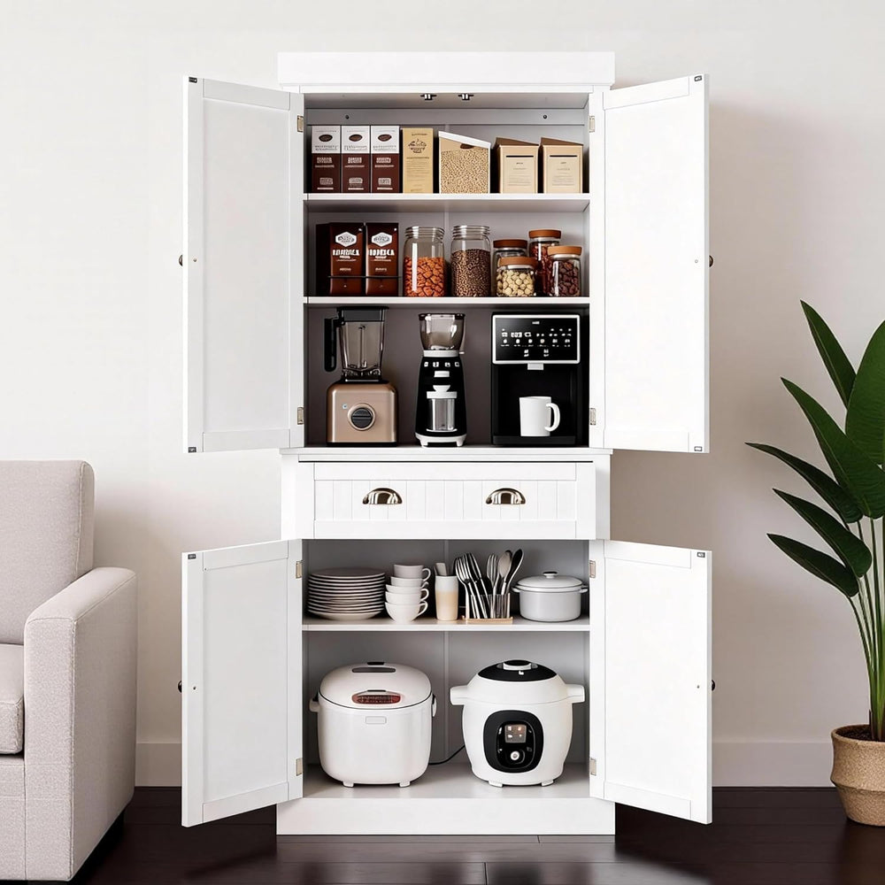 VINGLI 71-Inch White Storage Cabinets with Drawers, Freestanding Pantry Cabin...