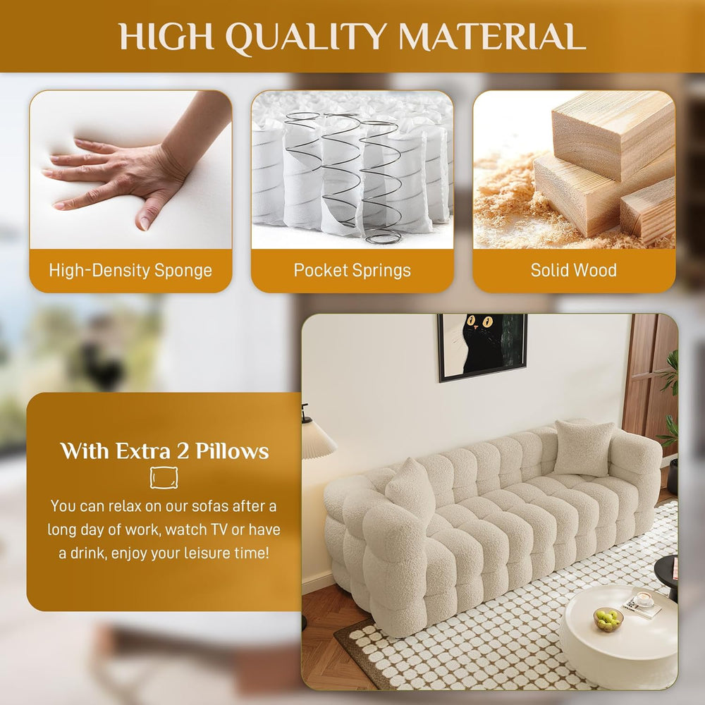 Wrofly Boucle Sofa Couch, 74.8" Comfy Upholstered Sherpa Sofa, Tufted Co...