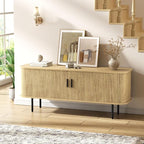 55''W Natural TV Stand Cabinet with Storage for TVs up to 60 Inch, Fluted TV Entertainment Center with Slatted Tambour Doors, Media Console for Living Room, Entryway