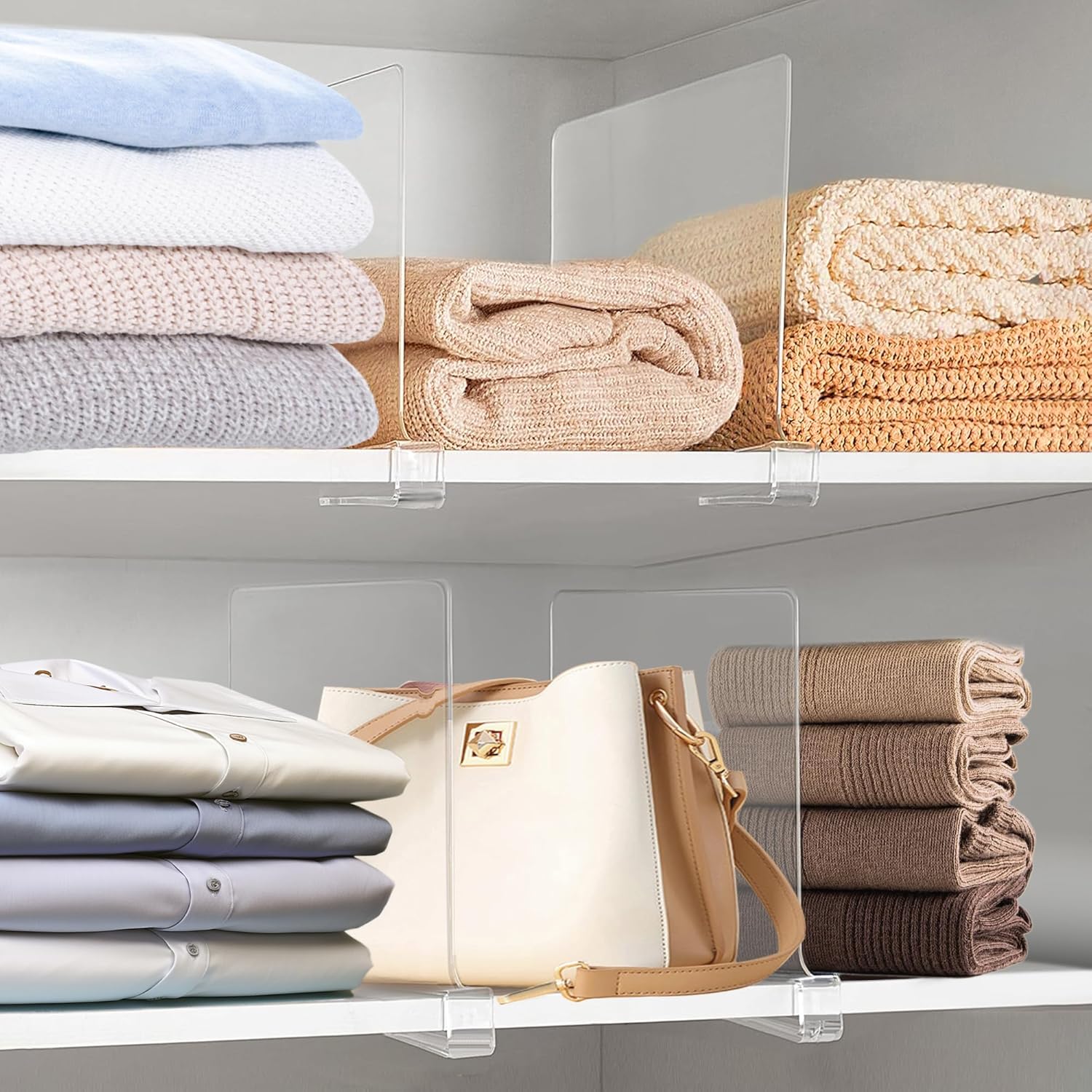 12 Inches Shelf Dividers for Closet Organization and Storage, 12 Pack Vertical Purse Organizer for Closet Adjustable Acrylic Bookshelf for Organization, Perfect for Sweater Shirts Handbags in Bedroom
