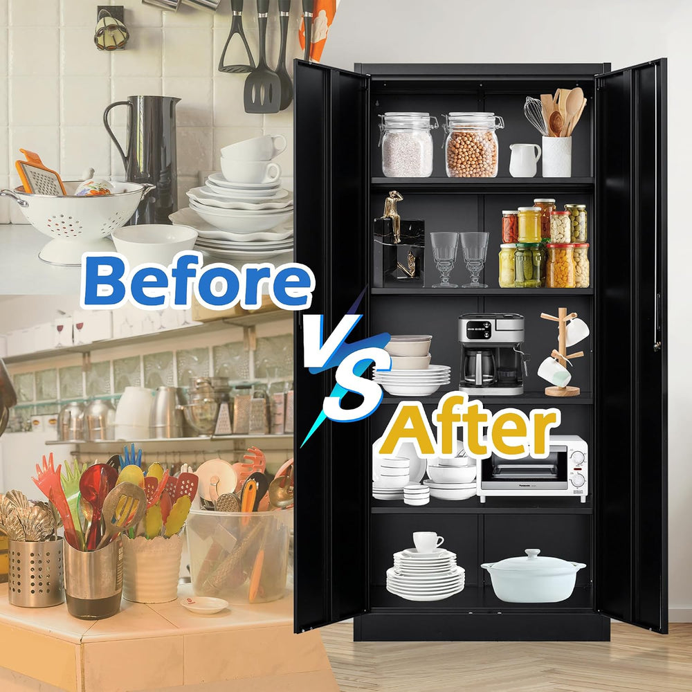 Wanfu Metal Storage Cabinet, 71”H Metal Garage Cabinet with 5 Adjustable Shel...