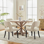 VKNOW Wooden Dining Chairs Set of 4, Modern Fabric Upholstered Dining Room Chair Kitchen Chairs, Farmhouse Dinner Chair for Kitchen Dining Room, Beige-Black Legs