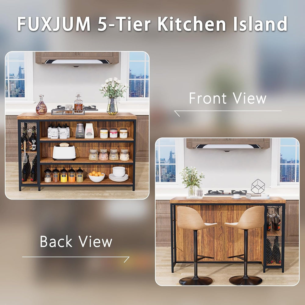 55" Kitchen Island with Seating & Storage, Farmhouse Island Table wi...