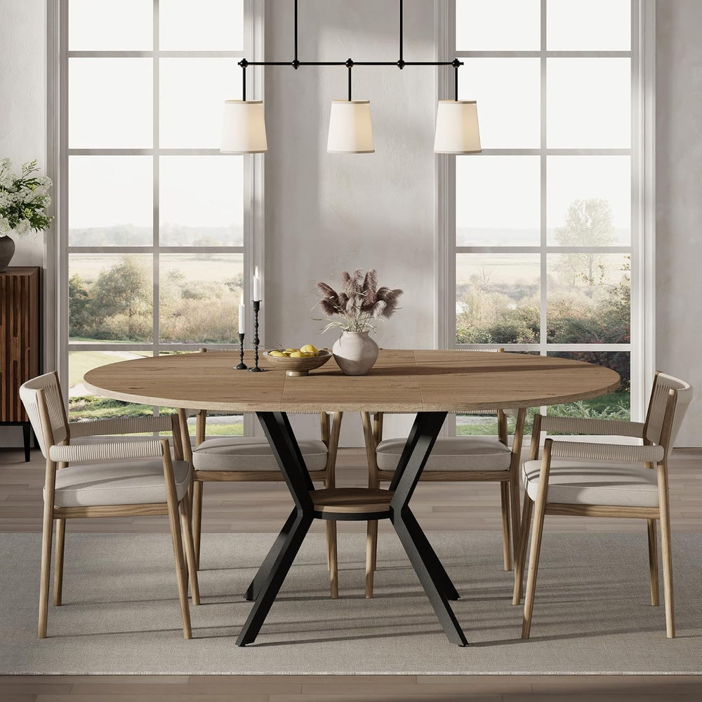 42"-58" Extendable Round Dining Table for 4-6, Kitchen Oval Table w...