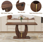JUFU Dining Table Set for 6, 63 Inch Rectangular Kitchen Table and 6 PU Upholstered Chairs, Walnut Wood Grain MDF Tabletop, U-Shaped Pedestal Base, Modern Dining Room Set for Kitchen, Apartment