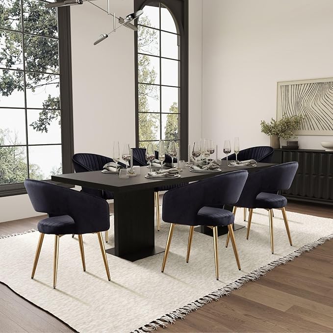 Black and Gold Velvet Dining Chairs, Modern Dining Room Chairs with Arms Set of 4 Upholstered Accent Chair Armchair with Barrel Back for Kitchen Living Room