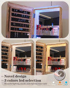 Full Length Mirror with Storage, Standing Mirror Jewelry Cabinet with 3 Color LED Lights, 360° Swivel Jewelry Armoire with Mirror & Storage Shelves, Brown