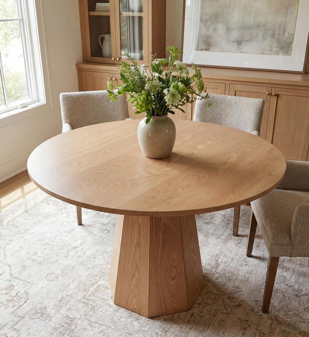 BESTANO 39” Round Solid Wood Dining Table for 4-5 People, Modern Pedestal Din...