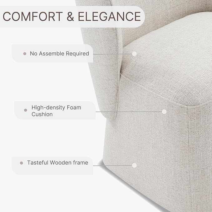 Upholstered Dining Chair with Casters No Assembly Linen DeakChair Wingback Single Sofa for Kitchen Diningroom Bedroom Readingroom,1 PCS,Linen