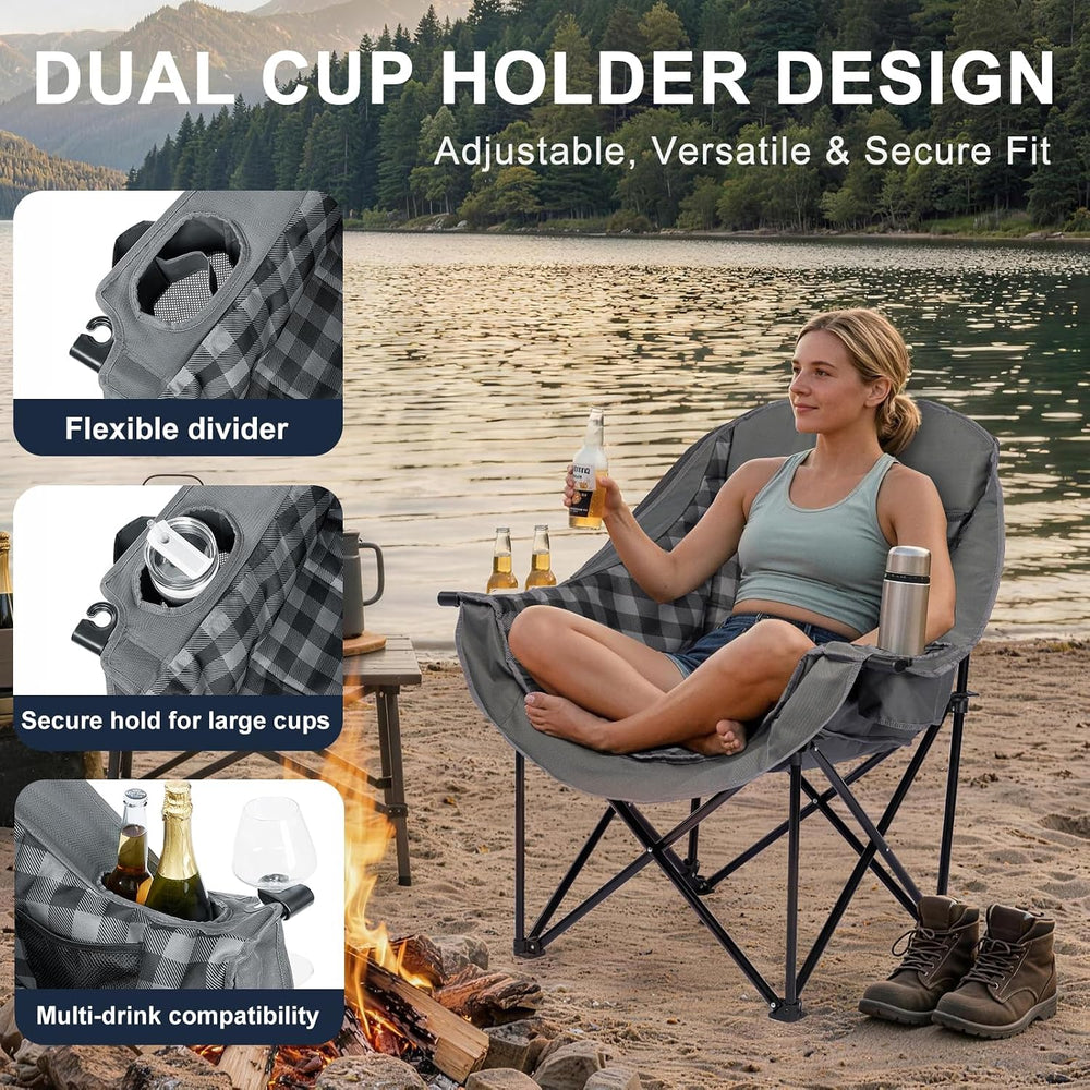Oversized Camping Chair for Adults, 500 LBS Heavy Duty Folding Chair, Plaid |...