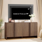 AMERLIFE 63" Fluted TV Stand Media Console Cabinet with Storage, Modern Credenza Entertainment Center with 4 Doors & Adjustable Shelves, Wood Coffee Bar for Living Room, Hallway, Brown
